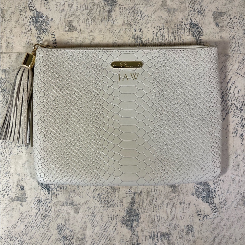 GiGi New York All In One Python Embossed Leather Clutch Bag Tassel Zip Pouch
